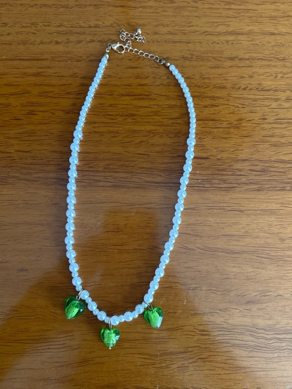 Urban Outfitters Opalescent Bead Necklace with Green Heart Charms